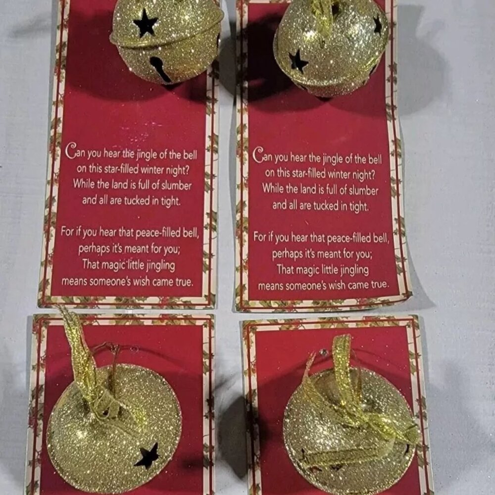Set of 4 Legend Of The Jingle Bell Christmas Ornament with Card 2 1/4" Gold Bell